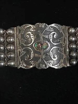 Antique Taxco Sterling Sliver 35in Long Belt With Inlay Labradorite Signed SP  • $900
