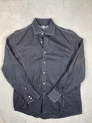 ZAGIRI MEN'S COTTON JACQUARD LONG SLEEVE DRESS SHIRT  Black Large Flip Cuff • $15.96