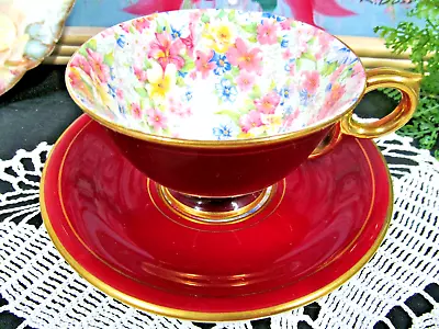 Royal Winton Tea Cup & Saucer Red Chintz Marion Pattern Teacup Best Gold England • $59.95