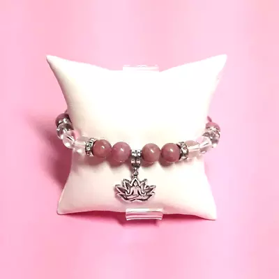 Pink Lepidolite Quartz Stone Stretch Bracelet US Seller NEW! Yoga Healing Lotus • $10.99