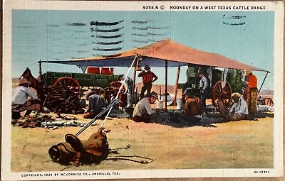 Texas Panhandle JA Cattle Ranch Cowboy Chuck Wagon Camp Vintage Postcard C1930 • $11.96