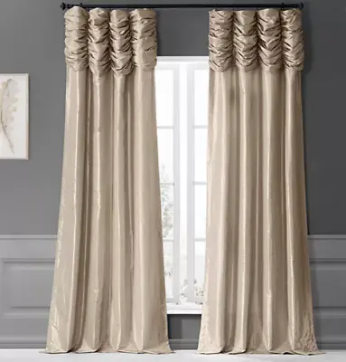 Exclusive Fabrics &Furnishings Faux Silk Taffeta Ruched Curtain 50inx108in Beige • £33.73