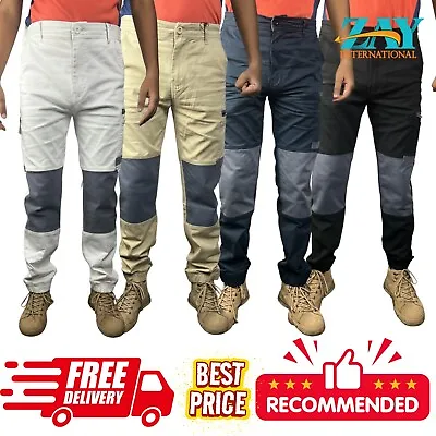 Mens Cargo Pants Work Elastic Cuffed Stretch Cotton Combat Wear 4 Color 280+ GSM • $32.99