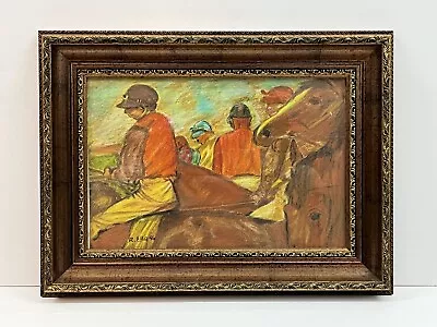 Drawing Of Horse Jockeys In Bronze Ornate Picture Frame With Glass • £90