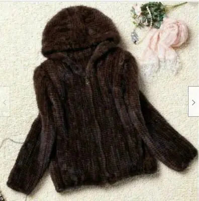 Chic Womens Mink Fur Hood Coat Jacket Casual 100% Real Genuine Knitted Outwear • $279.27