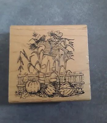 Scarecrow With Pumpkins And Corn Rubber  Stamp  Embossing Arts Sweet Home OR • $12.98