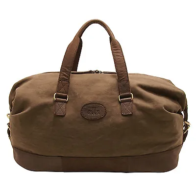 Rowallan - Khaki Canvas Travel Holdall With Leather Trim And Shoulder Strap • £80