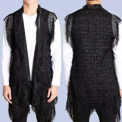 Mens Tassel Gothic Punk Vest Cardigan Clubwear Cover Up Show Vampire Jacket New • $55.78