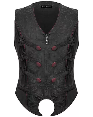 Devil Fashion Gothic Vampire Waistcoat Vest Tailcoat Black Red Brocade Velvet • $93.37