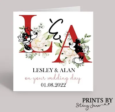 £2.99 • Buy Personalised Wedding Day Card Bride Groom Congratulations Mickey & Minnie Mouse
