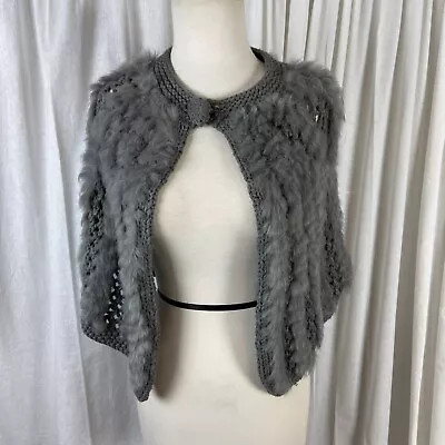 Jocelyn Rabbit Fur Knit Shrug Cape Shawl Grey Soft Small • $29