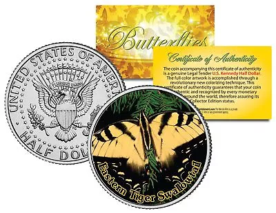 $8.95 • Buy EASTERN TIGER SWALLOWTAIL BUTTERFLY  Kennedy Half Dollar US Colorized Coin