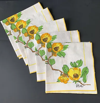 Vera Neumann Cloth Napkins Lot Of 5 Yellow Floral Vintage Signed 16 X16  • $34.99