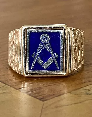 £344 • Buy Gents 9ct Gold & Blue Enamel Masonic Swivel  Signet Ring ~ Size W ~ 9g ~ Fab!!