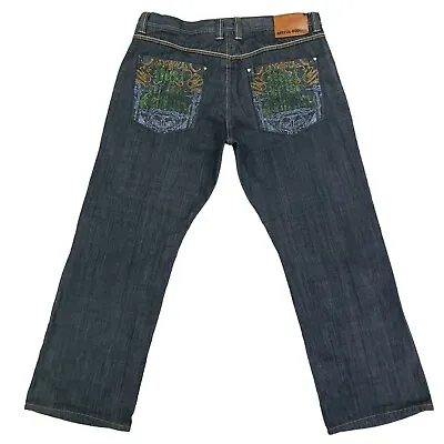 Artful Dodger Embellished Embroidered Blue Jeans Mens Measure 40x33 • $48.01