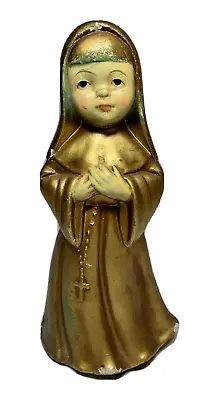 Vtg Ceramic Nun Child Figurine  Gold Habit Rosary Christmas Year Round Shabby • $7.50