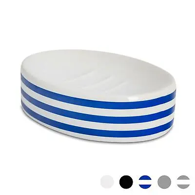 Ceramic Soap Dish Tray Saver Holder Bathroom Glazed Sink Stand - Blue & White • £6