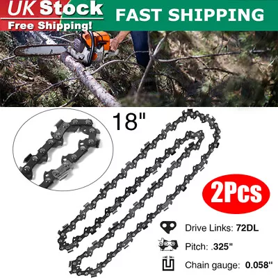 2X 18 Inch Chainsaw Saw Chain Blade Pitch .325   0.058 Gauge 72Links Replace UK • £16.44