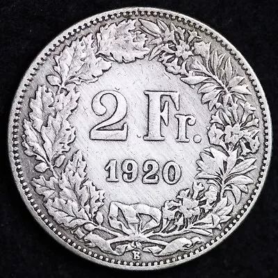  1920 SWISS 2 FRANC Silver Coin .2685 ASW B087 WP • $26.40