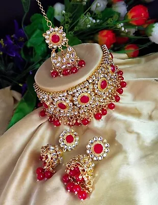 Indian Bollywood Style Bridal Choker Gold Plated Jewelry Necklace Set • $17.49
