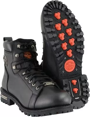 MILWAUKEE LEATHER MOTORCYCLE MEN'S BLACK LACE-UP BOOTS W/ SIDE ZIPPER - SABD • $134.99