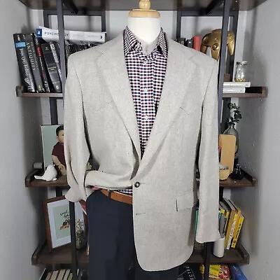 Pagano West Men's Tweed Western Sport Coat Two Button Beige Herringbone 46L • $95