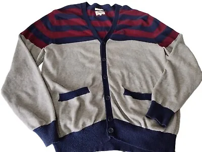 Marc Ecko Cut & Sew Cardigan Sweater Mens Size XL Grandpa Stripes Logo Classic  • $10