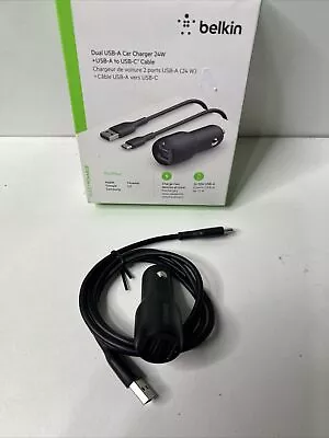 Belkin Car Charger Dual USB A 24W + USB A To USB C Cable   #202 • $19.99