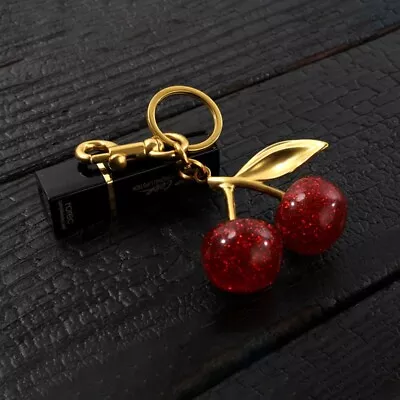 Fashional Bag Charm KeyChain Glitter Resin And Metal Brass/Red Cherry • $19.99