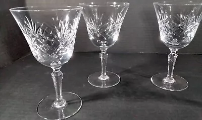 Lot Of 3 Crystal Diamond Cut Glass Goblet Stemware Vintage WINE GOBLETS 6 7/8  • $25