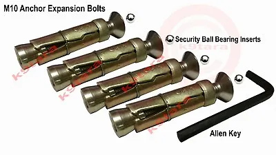 Security Anchor Bolts X4 M10 COUNTERSUNK & Security Ball Inserts & Key • £15.99