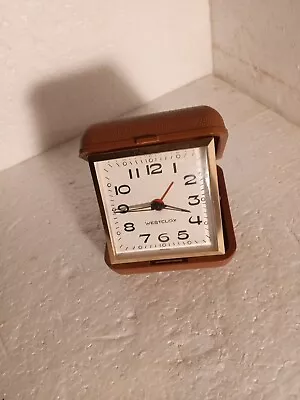 Vintage Westclox Folding Travel Clock Small 3  Brown Case • $13.29
