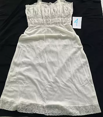 Vintage Van Raalte Lingerie Full Slip Nylon Nightie 38 Shirred Bodice Lace Trim  • $24.99