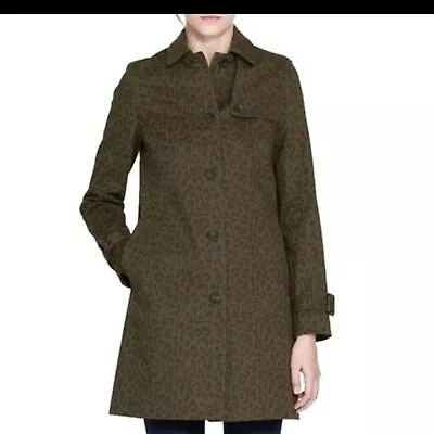 Zara Basic Glen Leopard Print Button Up Long Coat Green & Brown Size Small • $90