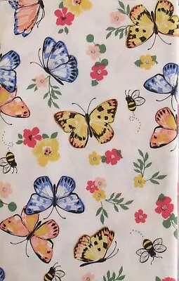 Bumble Bees And Butterflies Among Flowers Vinyl Flannel Bk Tablecloths Var Sizes • $23.95