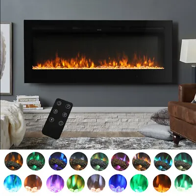 Large 80in Electric Mirrored Fireplace Wall Build-in Inset LED Log Crystal Fire  • £459.95