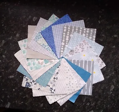 BLUE GREY MIX Charm Pack 5  X 5  Fabric Squares Cotton -40- Quilting Patchwork • £8.50