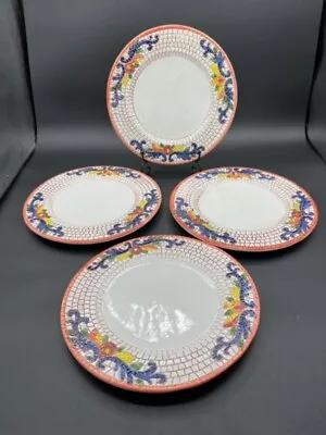 Set Of 4 Mosaic Harvest Fruit Artisan Pottery Salad Plate 8.5 In. Made In Italy • $21.25