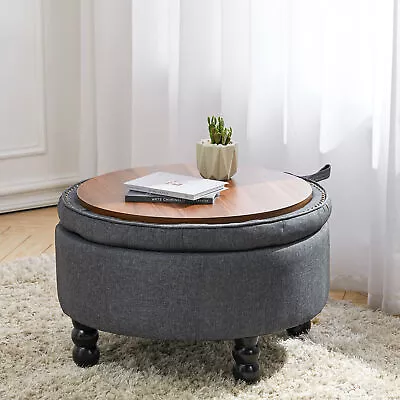 2 In 1 Upholstered Coffee Table Ottoman Stool Storage Pouffe Footstool Box Linen • £95.95