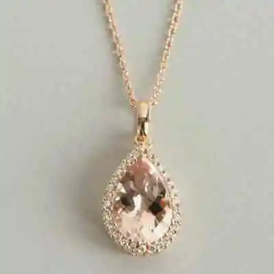 Women's 14K Rose Gold Plated 4Ct Pear Cut Lab Created Morganite Pendant Necklace • $95.28