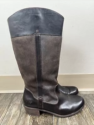 Ugg Boots Womens Size 7.5 Tall Brown Leather Suede Pull On 1008719 • $24.99