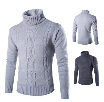 Mens Warm Knitted Sweater Thick Turtle Neck Pullover Jumper Knitwear Winter Tops • $21.69