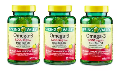 Spring Valley Omega 3 From Fish Oil Plus Vitamin E Softgels 1000 Mg 60Ct 3PK • $32.89