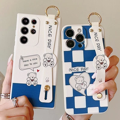 $6.59 • Buy For IPhone Samsung Wrist Strap Stand Holder Case Cute Bear Silicone Phone Cover