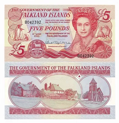 Falkland Islands 5 Pounds 2005 P.17a AUnc QEII Note • £11.93