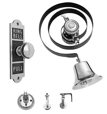 Victorian Butlers Bell Kit C/w Oblong Chrome Pull Rope Chrome Bell & Pulleys • £109.95