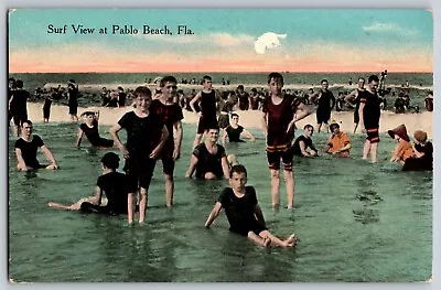 Florida FL - Bathers Enjoying The Surf View At Pablo Beach - Vintage Postcard • $5.39