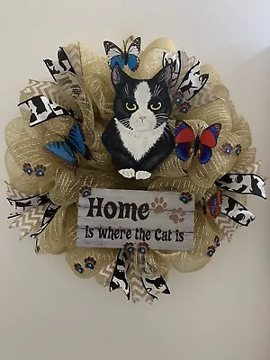 Tuxedo Kitty Door Wreath New Handmade 18” • $23