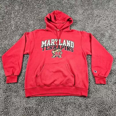 Maryland Terrapins Hoodie Mens Medium M Red Champion Sweatshirt Pockets NCAA • $22.98