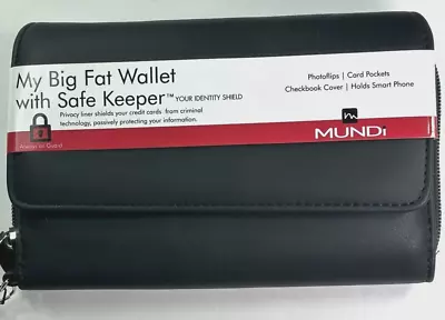 MUNDI Womans / My Big Fat Wallet / Safe Keeper / BLACK Smooth / Full Zip / New • $21.75